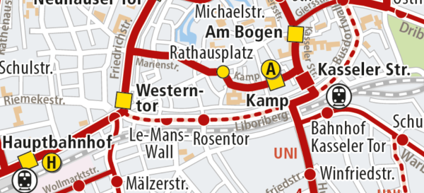 PaderSprinter Liniennetzplan Innenstadt Paderborn