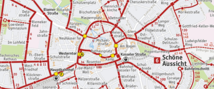 Stadtplan mit Linienführungen
